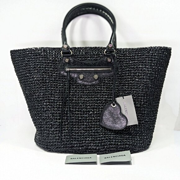 Balenciaga Women's Large Le Cagole Panier Black Raffia Tote Bag (MSRP $1,750) - Picture 3 of 13